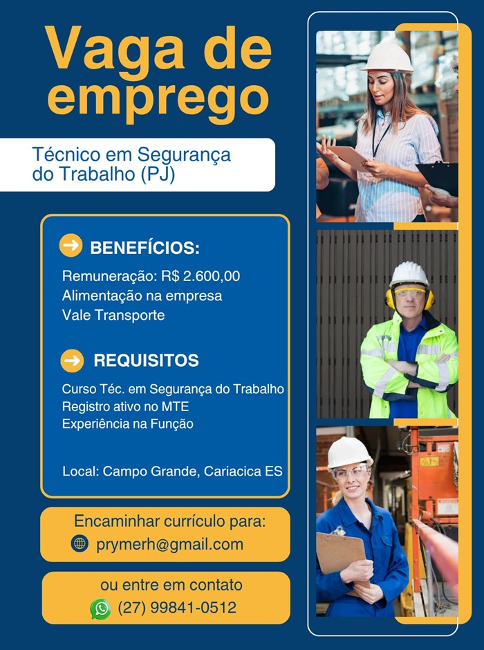 01 VAGA - TÉCNICO EM SEGURANÇA DO TRABALHO (PJ)