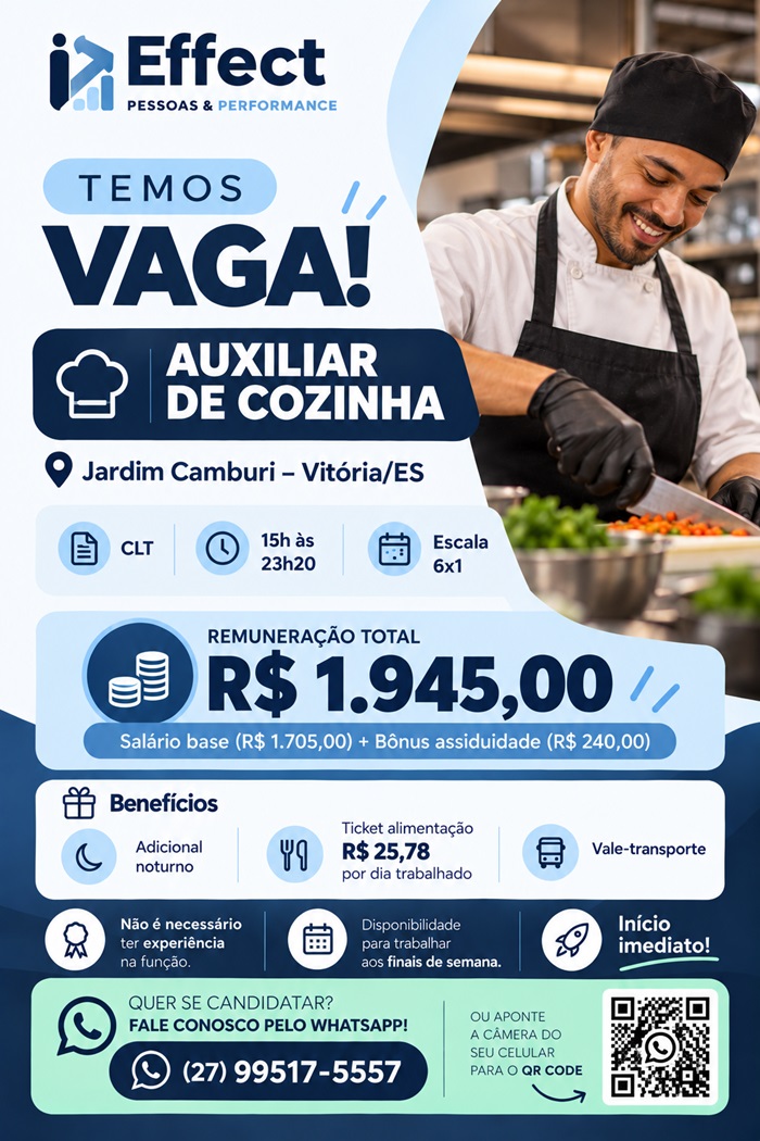 Vaga de Auxiliar de Cozinha (Jardim Camburi – Vitória)