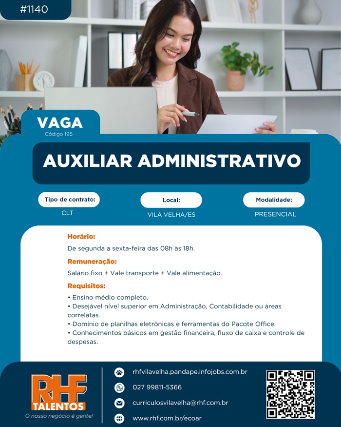 VAGA DE AUXILIAR ADMINISTRATIVO