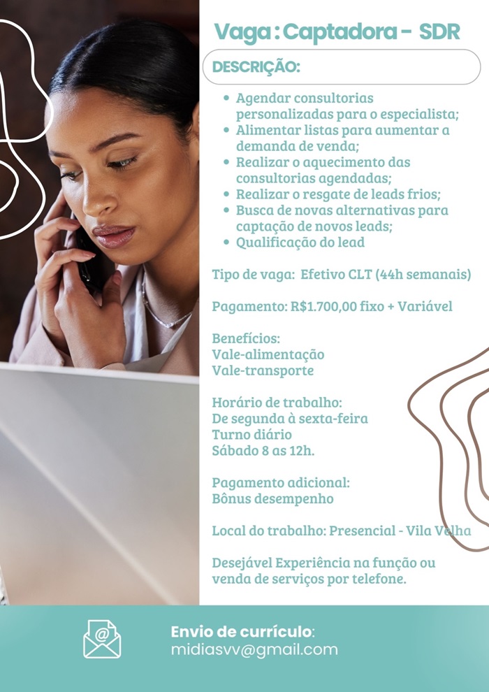 Vaga para Captadora - SDR