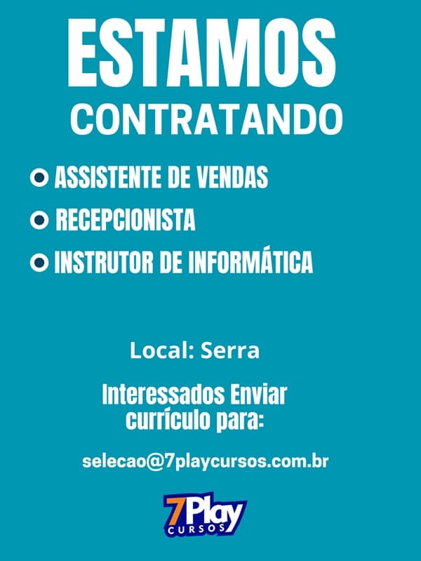 Assistente de vendas, Recepcionista e Instrutor de Informática