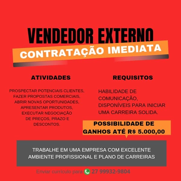 VAGA DE VENDEDOR(A) EXTERNO