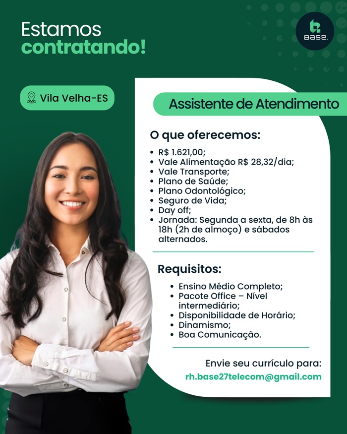 VAGA PARA ASSISTENTE DE ATENDIMENTO
