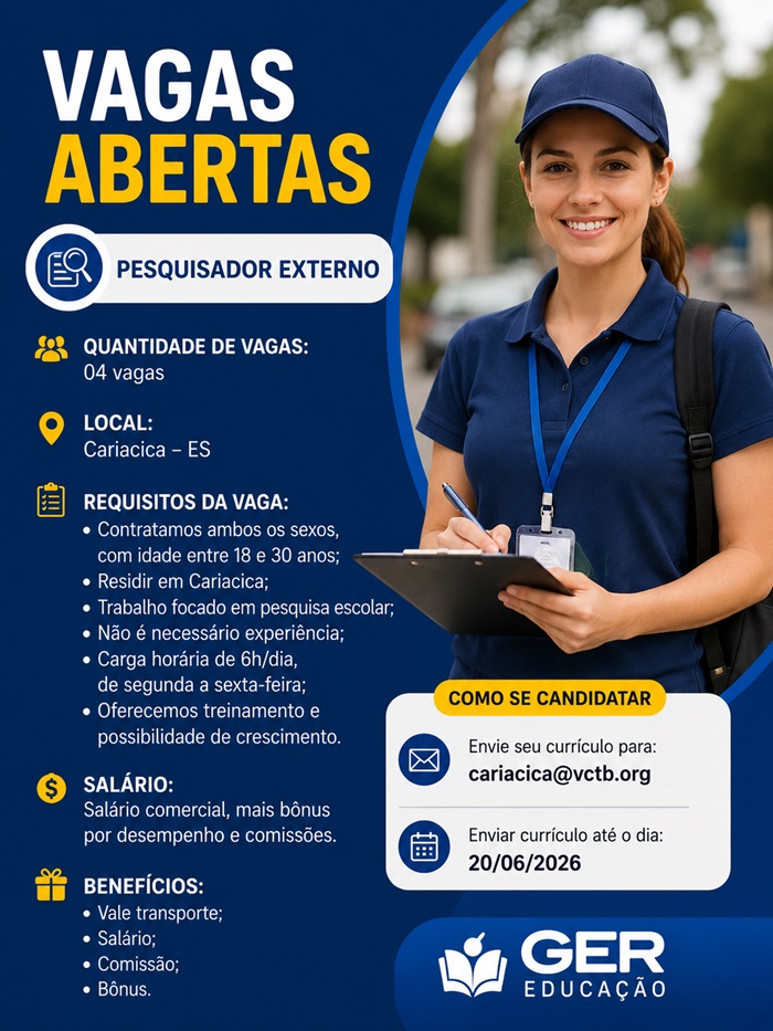 Vagas Abertas | Pesquisador Externo – Cariacica/ES