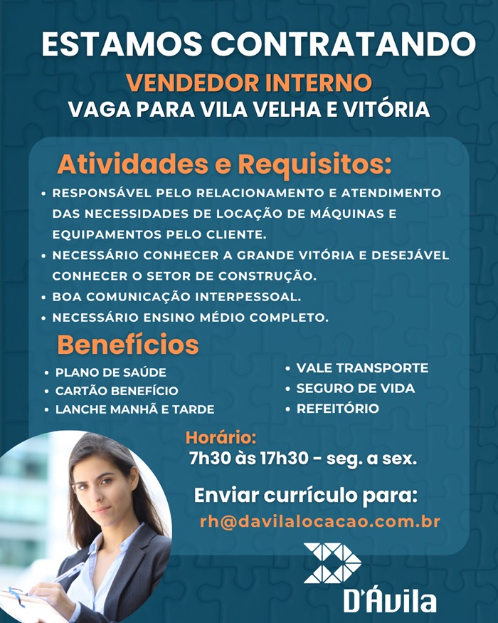 Vaga de Vendedor Interno - Vitória e Vila Velha 