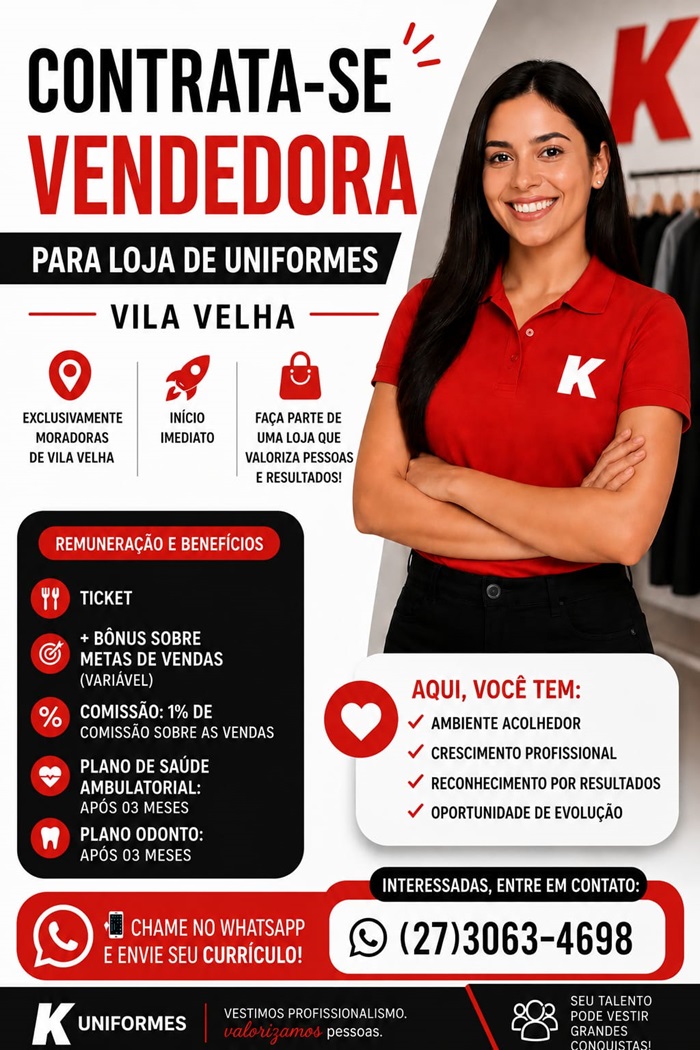Vaga de Vendedora para Loja de Uniformes — Vila Velha
