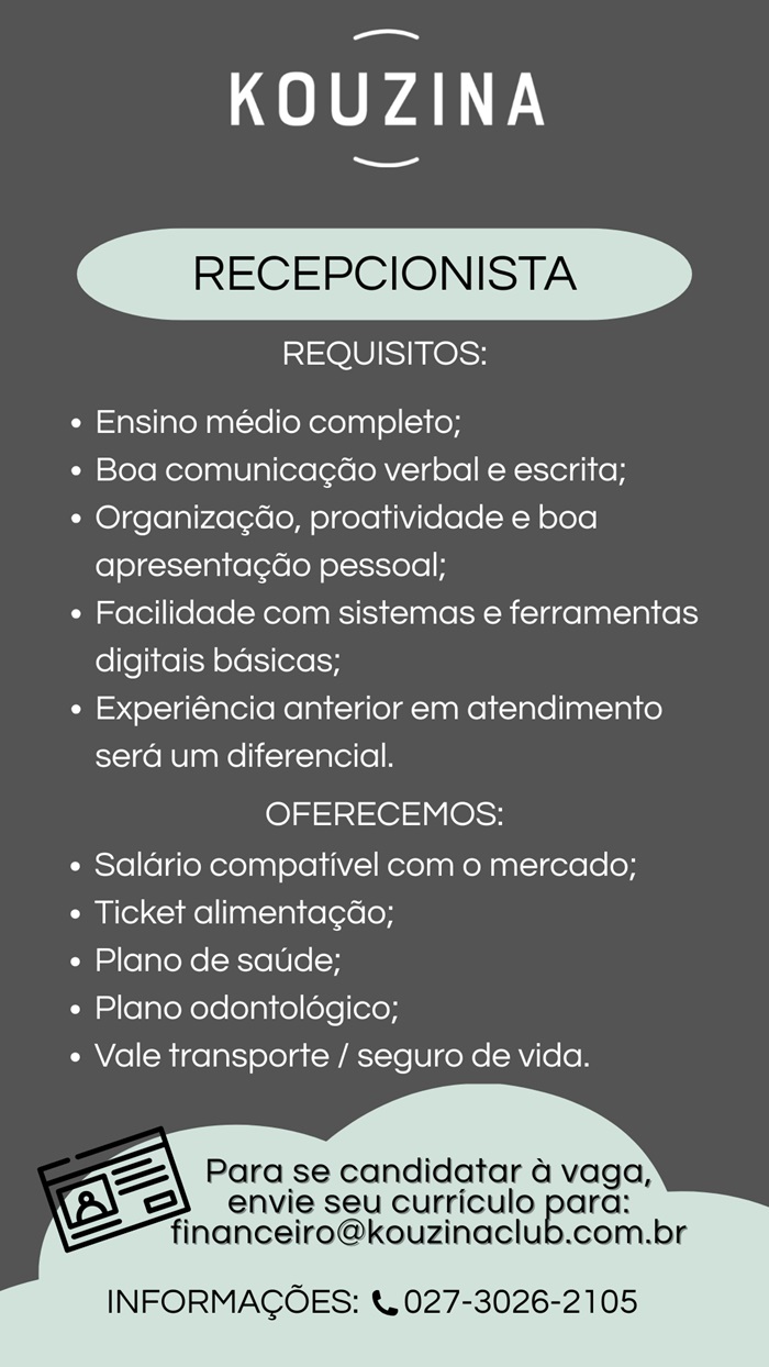 Kouzina contrata Recepcionista