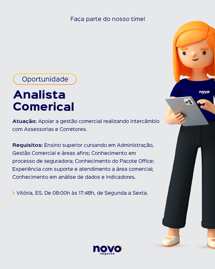 Novo Seguros contrata Analista Comercial