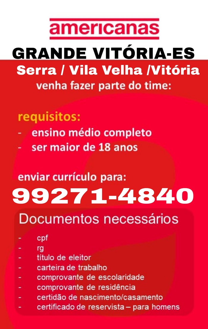 OPORTUNIDADE DE EMPREGO AMERICANAS – AUXILIAR DE LOJA