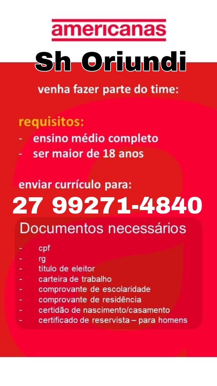 OPORTUNIDADE DE EMPREGO AMERICANAS – AUXILIAR DE LOJA
