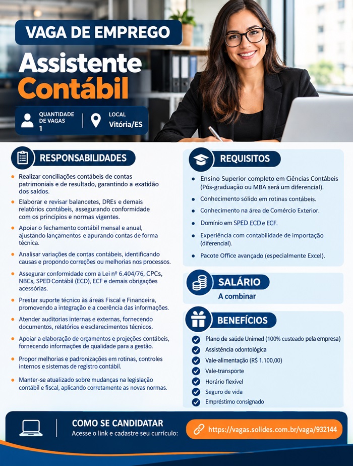 Vaga para Assistente Contábil
