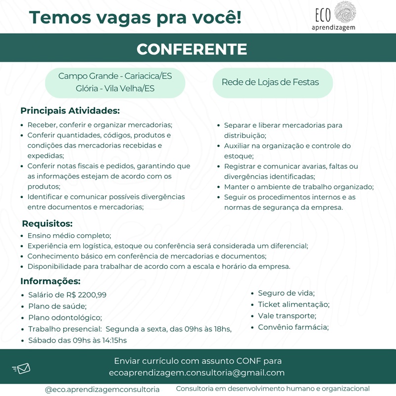 VAGA PARA CONFERENTE