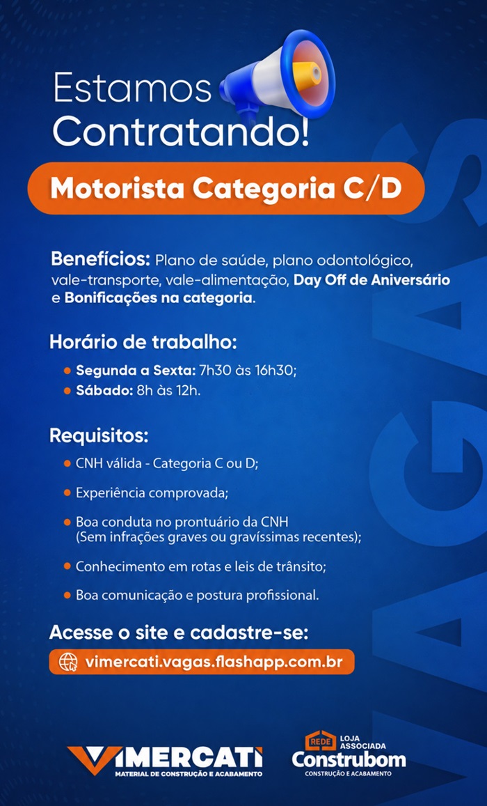 Loja Vimercati contrata Motorista Categoria C/D