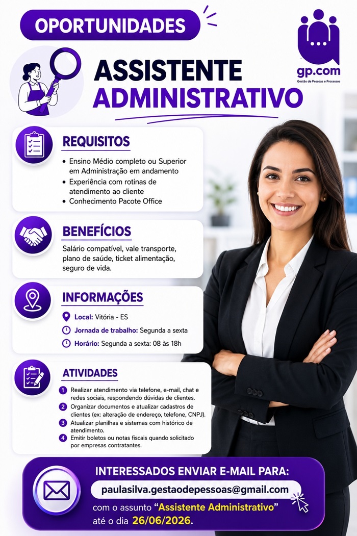 Vaga para Assistente Administrativo