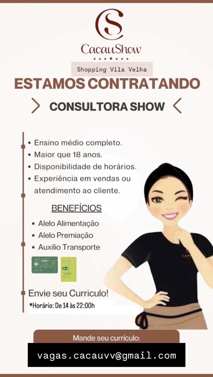 CACAU SHOW ABRE VAGAS DE EMPREGO