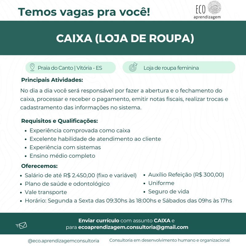 Vaga para Caixa (loja de roupa)