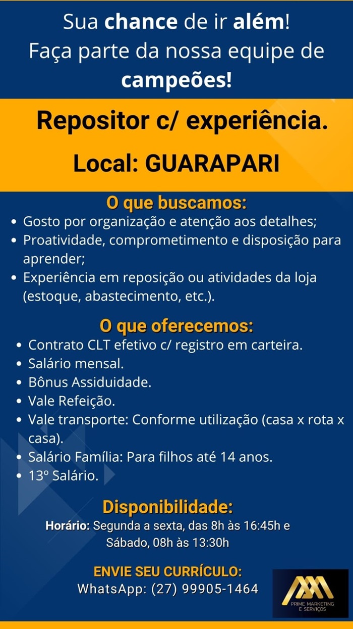 VAGAS PARA REPOSITOR - GUARAPARI