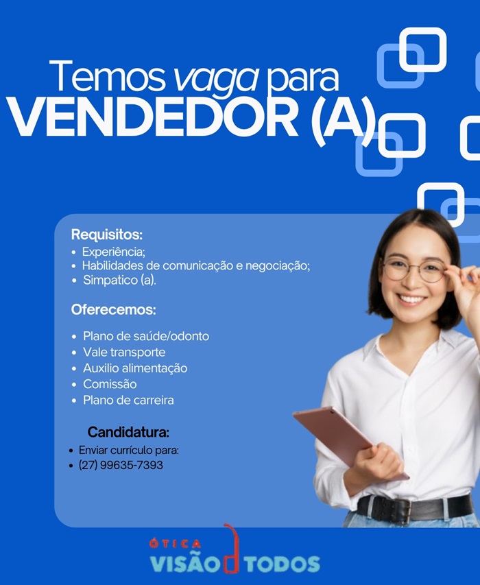 VAGA PARA VENDEDOR INTERNO 