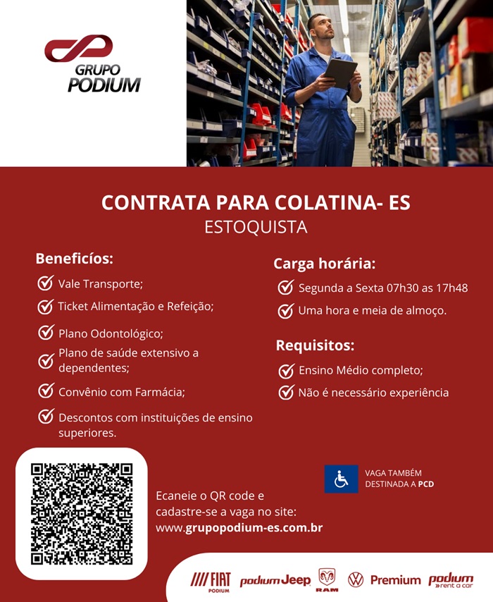 GRUPO PODIUM CONTRATA ESTOQUISTA (COLATINA)