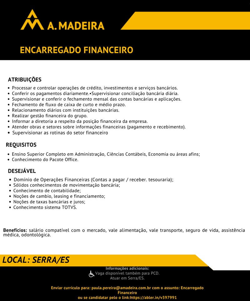 Grupo A. Madeira contrata Encarregado Financeiro