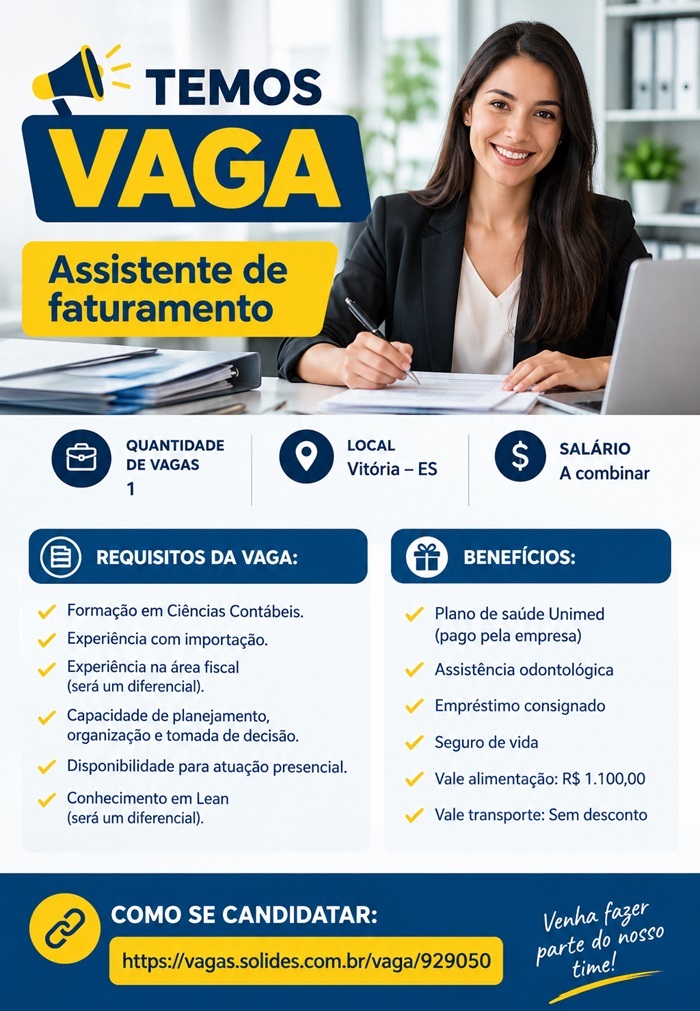 Vaga para Assistente de faturamento
