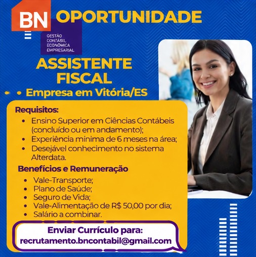 VAGA PARA ASSISTENTE FISCAL