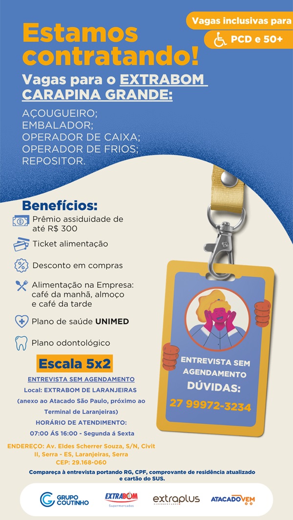 Vagas de Emprego no EXTRABOM CARAPINA GRANDE