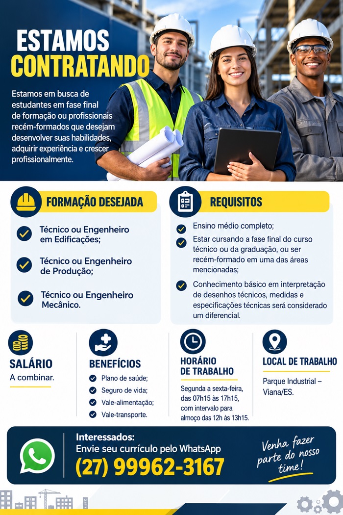 Vagas para Técnicos e Engenheiros (Estudantes em fase final de formação ou Recém-Formados)