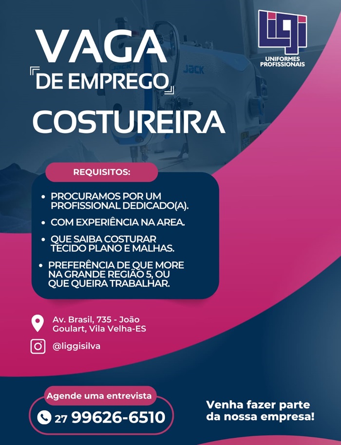 VAGA DE COSTUREIRA