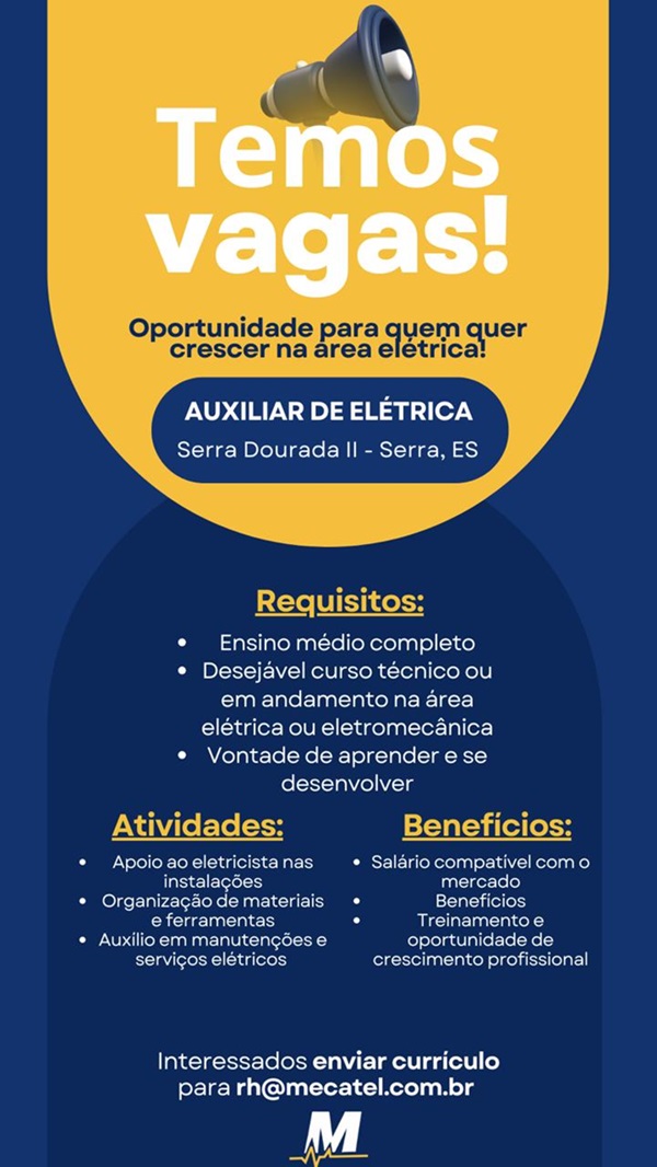 VAGA DE AUXILIAR DE ELÉTRICA