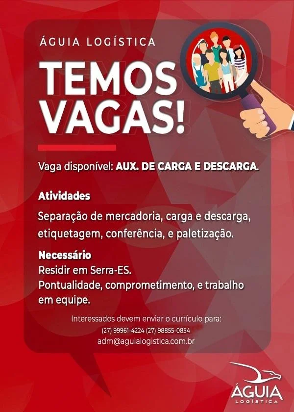 VAGA PARA AUXILIAR DE CARGA E DESCARGA