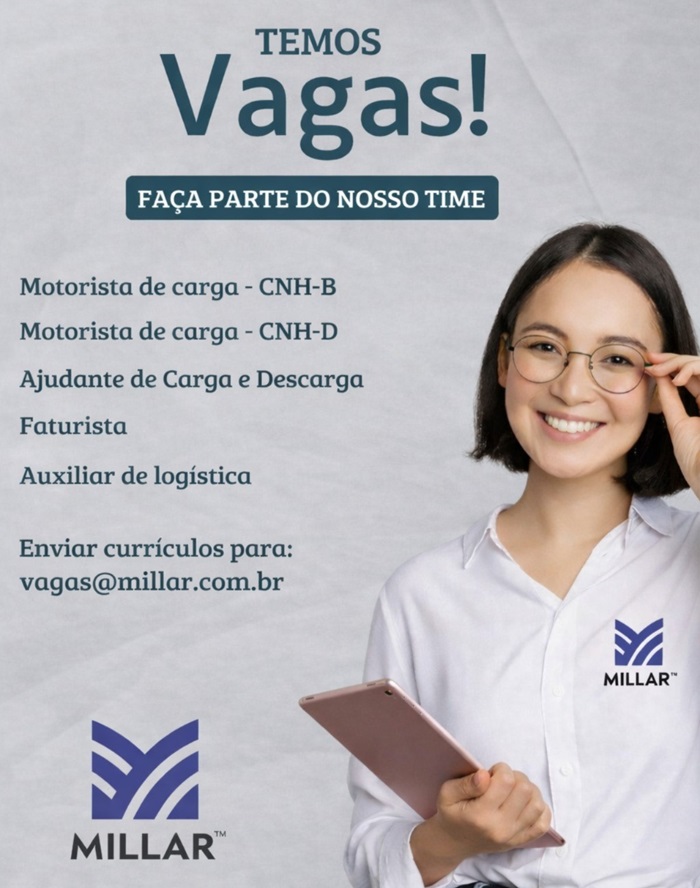 MILLAR ABRE DIVERSAS VAGAS DE EMPREGO