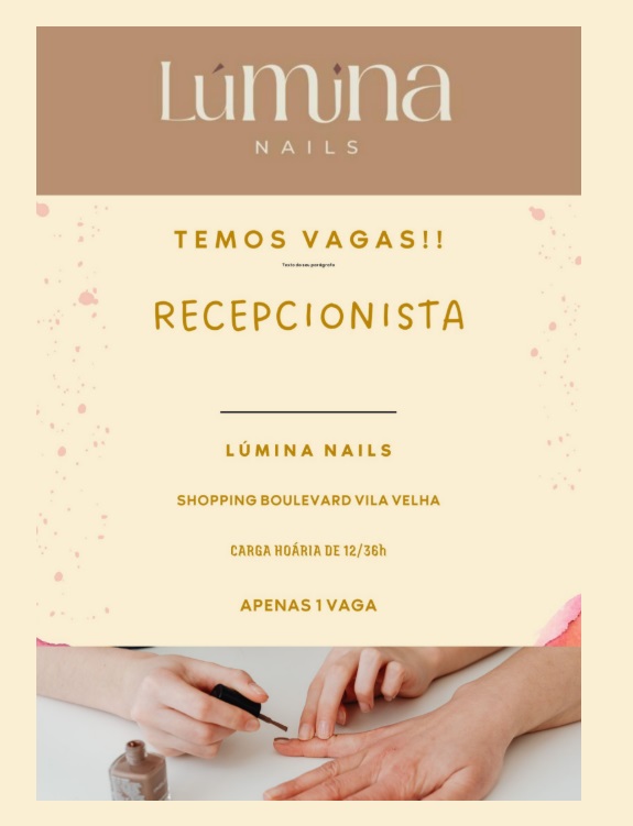 LÚMINA NAILS CONTRATA RECEPCIONISTA