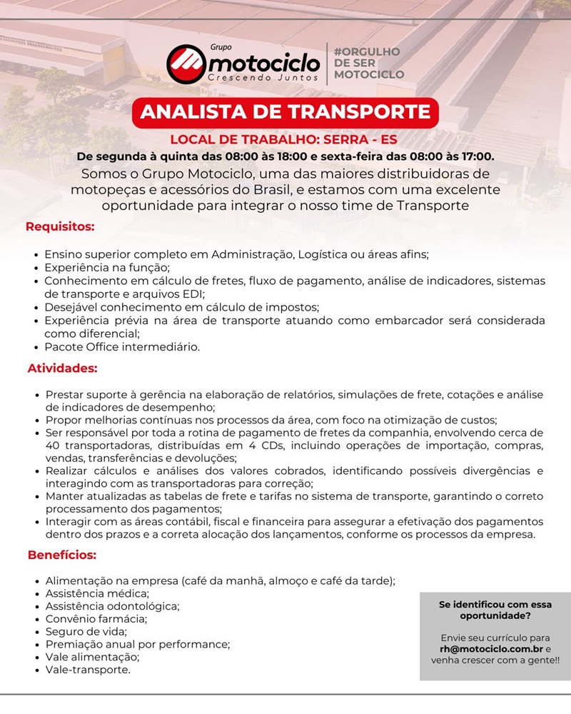 Grupo Motociclo contrata Analista de Transporte