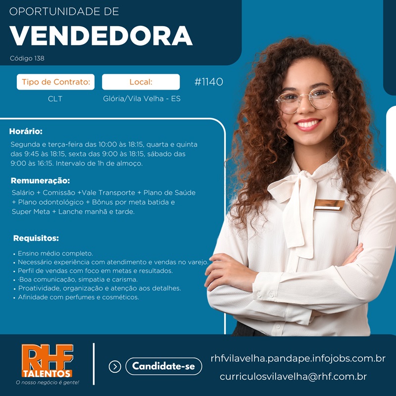 Vaga para Vendedora (Glória, Vila Velha)