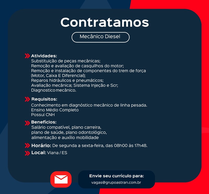 Grupo Astran contrata Mecânico Diesel