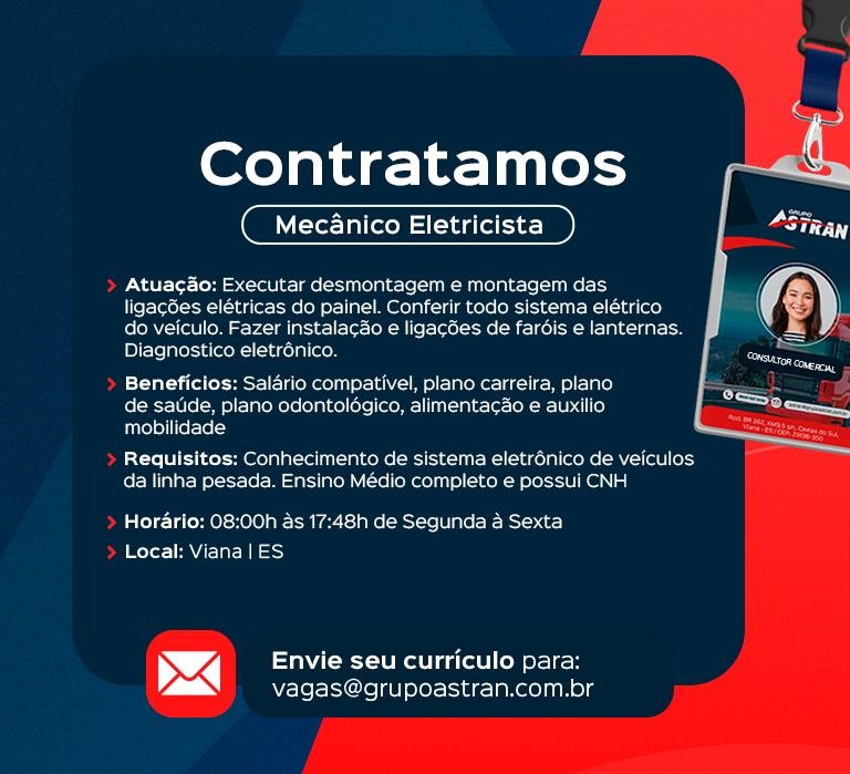 Grupo Astran contrata Mecânico Eletricista