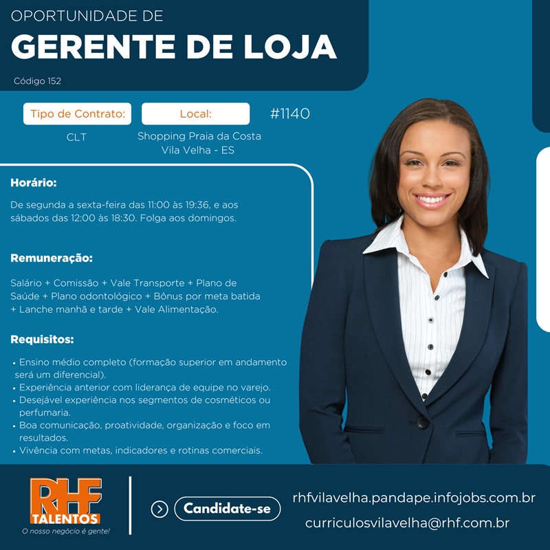 Vaga para Gerente de Loja
