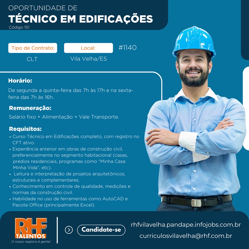 Vaga para Técnico em Edificações