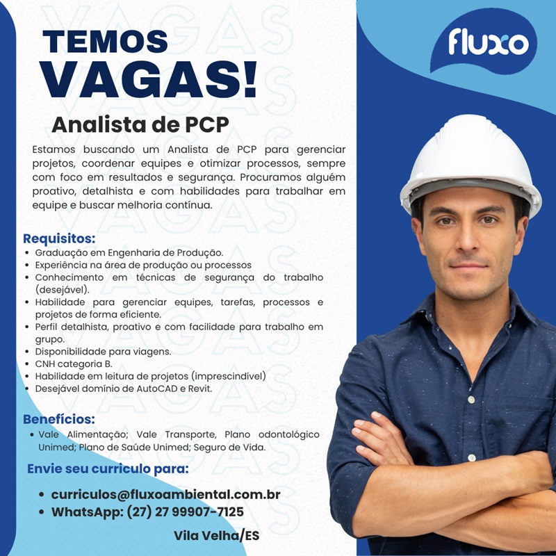 Vaga para Analista de PCP