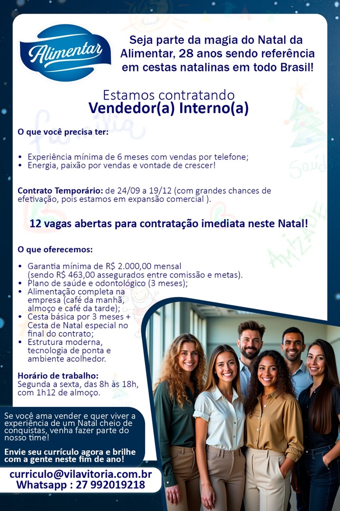  12 vagas abertas para Vendedor(a) Interno(a) 