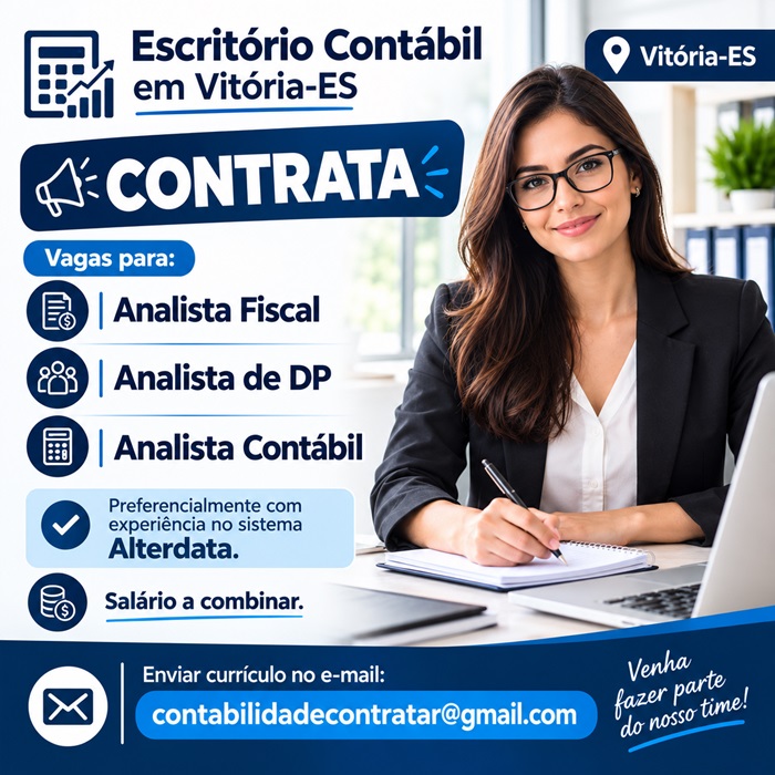 Escritório contrata Analista Fiscal, Analista de DP e Analista Contábil