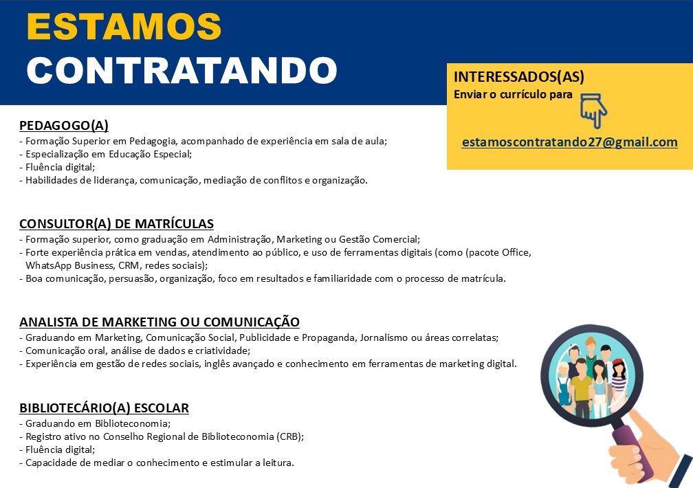 COLÉGIO PRIVADO ABRE VAGAS DE EMPREGO