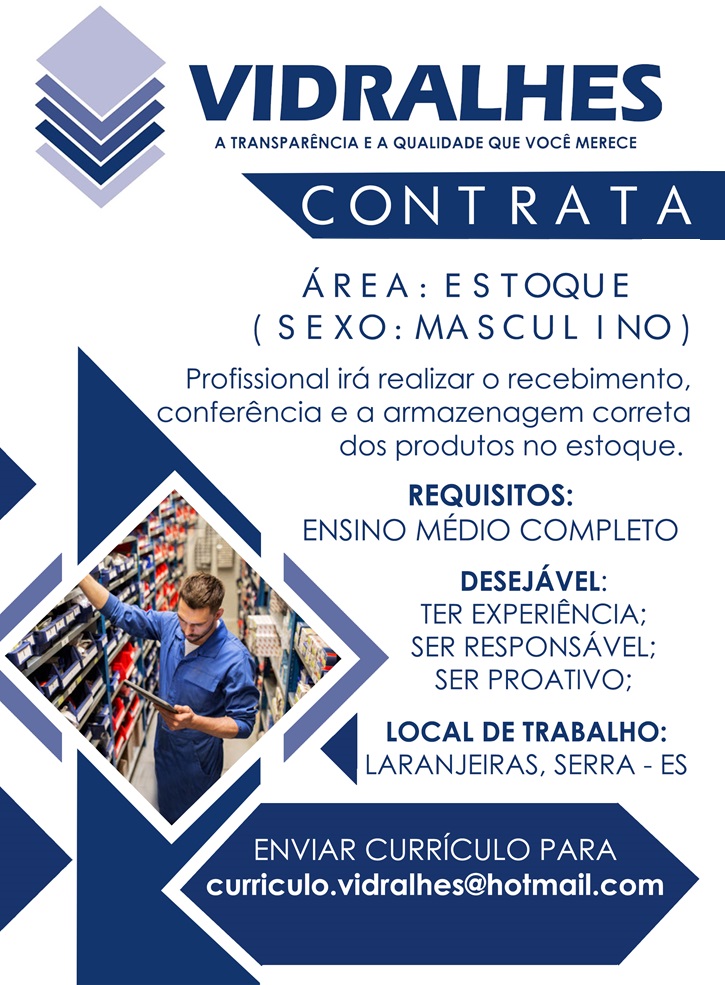 VIDRALHES ABRE VAGA PARA ESTOQUE