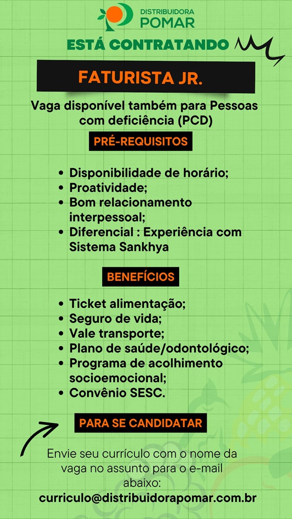 Vaga para Faturista Jr