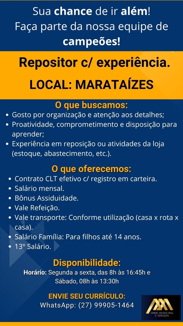 VAGA DE REPOSITOR - MARATAÍZES