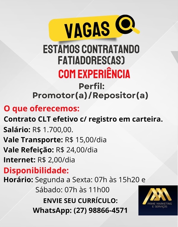 Vagas para Fatiadores(as) com Experiência