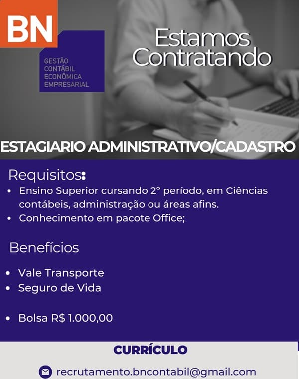 ESTAGIÁRIO ADMINISTRATIVO/CADASTRO