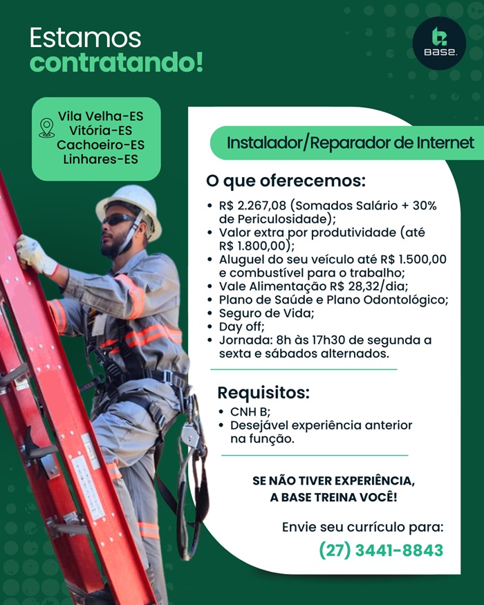 VAGAS PARA INSTALADOR DE INTERNET