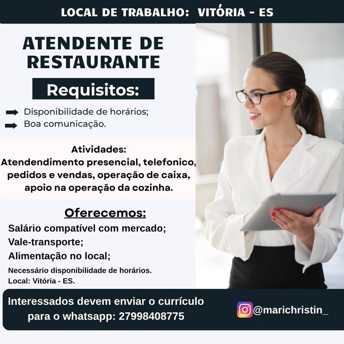 Vaga para Atendente de Restaurante